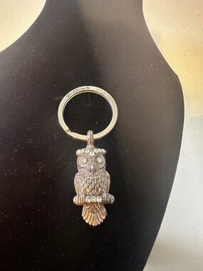 Brighton Silver-Tone Owl Keychain with Crystal Accents
